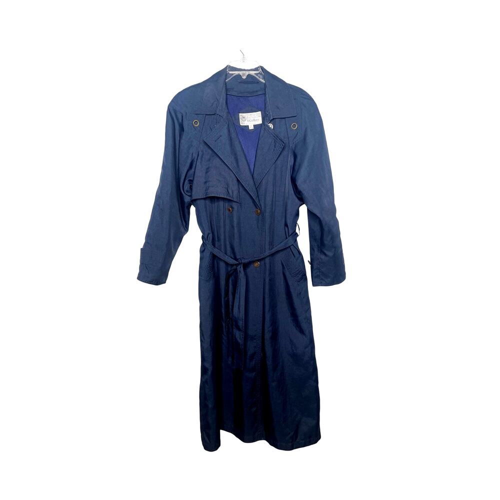 Neiman Marcus 10 Long Trench Coat $399 Belted Rain Jacket Denim Navy Blue - Picture 3 of 16